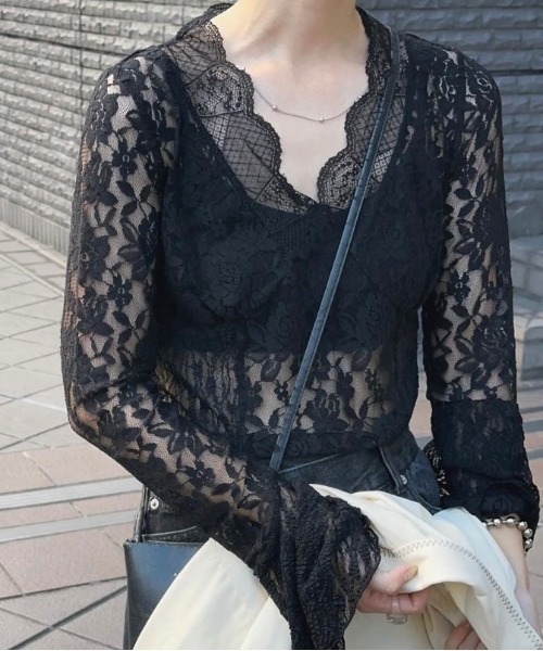 Ameri（アメリ）の「COMBINATION LACE TOP（Tシャツ/カットソー）」 - WEAR