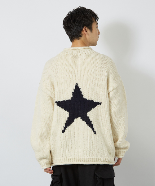 THRIFTY LOOK/スリフティールック】STAR HAND KNIT ROLLCREW /スター柄