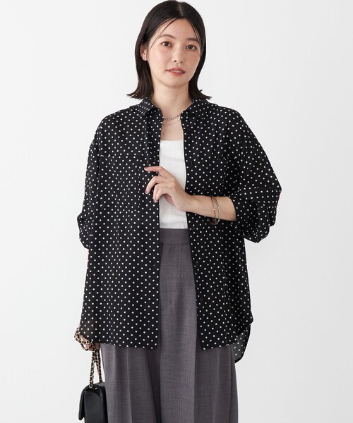 セール】SHIPS Colors:〈手洗い可能〉シアー ドット シャツ（シャツ