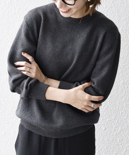 SHIPS any:〈手洗い可能〉コットン カシミヤ スウェットライク ニット