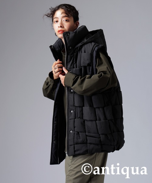 antiqua（アンティカ）の「ブロック編みダウンベスト（ダウンベスト
