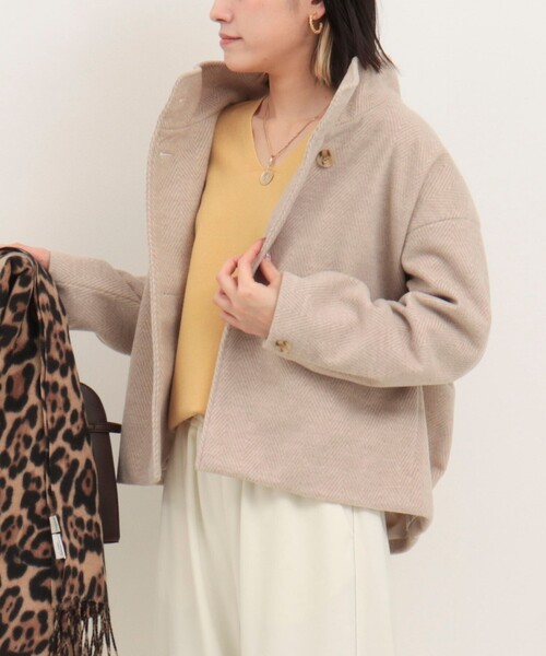 セール】ウーレットヘリンボンスタンドショートコート（テーラード