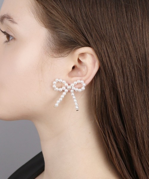 セール】ビーズ リボン ピアス（ピアス（両耳用））｜CEMONEMO