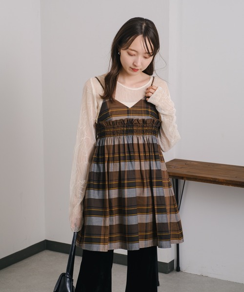 Kastane（カスタネ）の「【2WAY】チェックキャミチュニック