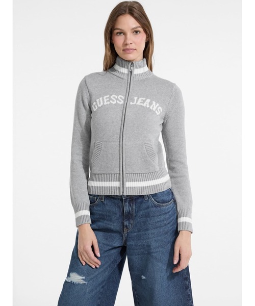 GUESS JEANS Ls Zipped Intarsia Sweater セーター レディース | GUESS
