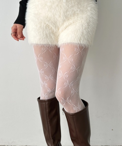 セール】フラワー/リボンモチーフレースタイツ（タイツ/ストッキング