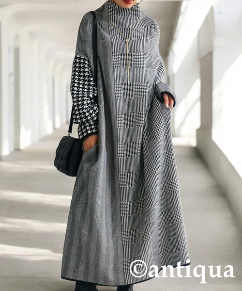 千鳥柄ニットワンピース（ワンピース）｜antiqua（アンティカ）の
