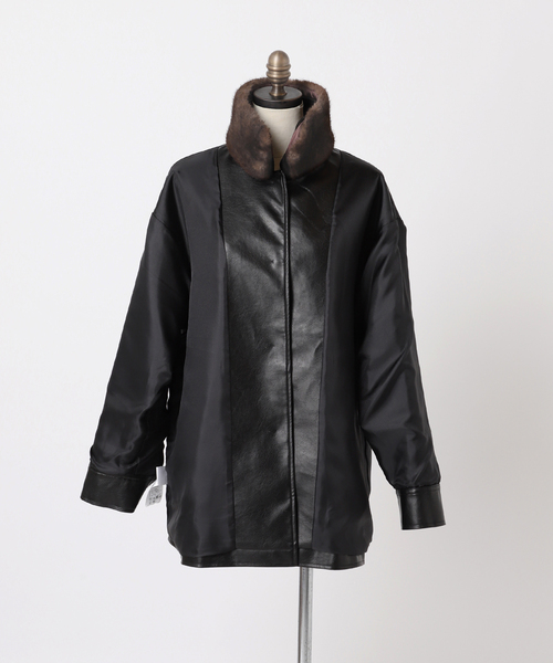 追加》ウォッシャブルフェイクレザーファー襟付カバーオール（その他