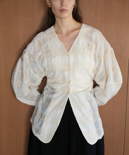 CLANE（クラネ）の「SHEER CHECK TUCK WAIST BLOUSE（シャツ/ブラウス