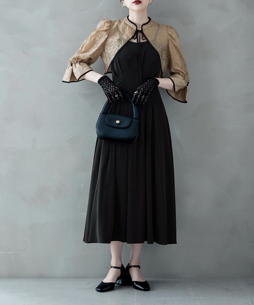 ジャガードボレロ&ウエストタックボリュームパーティードレス 結婚式