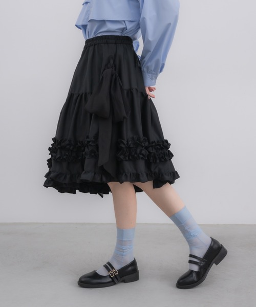 asymmetry frill 2way ribbon skirt / 【リボン取外し可能】サイド