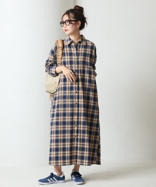 セール】限定展開 ネル チェック ビックシャツ ワンピース（シャツ