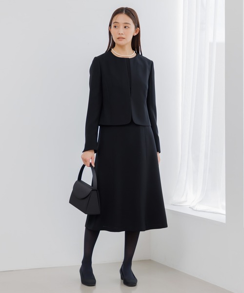 洗える】【喪服】ノーカラージャケット＆ボウタイ風セミフレア