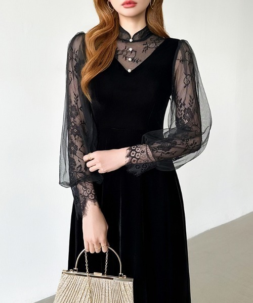 セール】上品な透け感とベロアの艶で魅せる大人の一着。 シアー