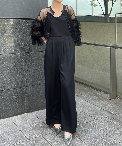 2WAY BIJOU RUFFLE TOP SET ROMPERS（パンツドレス）｜Ameri（アメリ