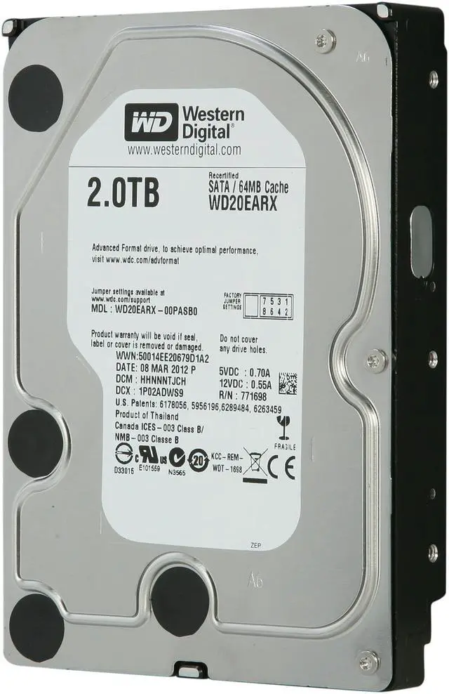 Refurbished: WD WD Green WD20EARX 2TB IntelliPower 64MB Cache SATA
