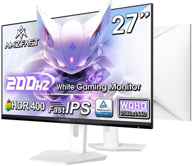 Amzfast 27 inch 1440P 200Hz/180Hz White Gaming Monitor, WQHD (2560
