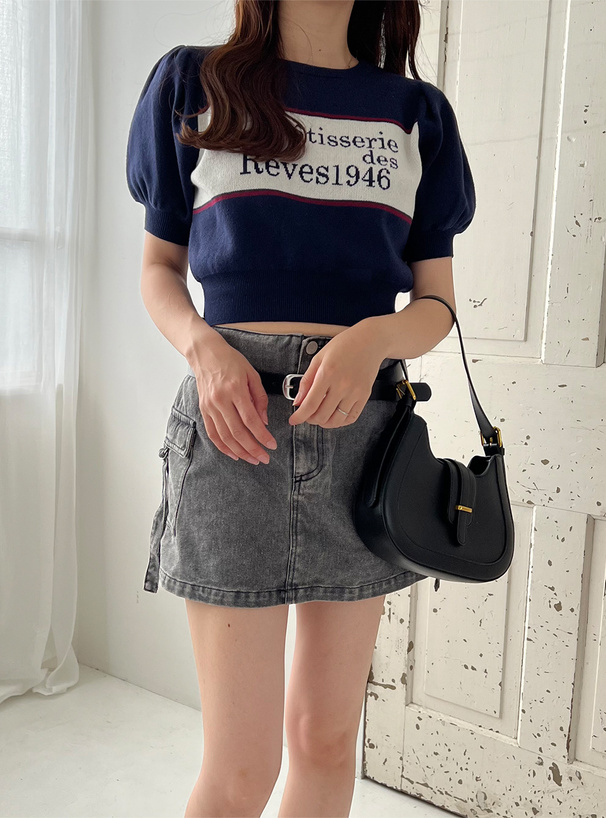 ロゴショート丈ニットトップス[cc69] | レディースファッション通販の