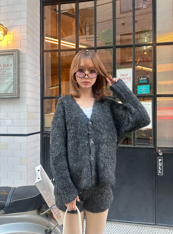 カーディガン×ショートパンツモヘヤニットセットアップ[an1679