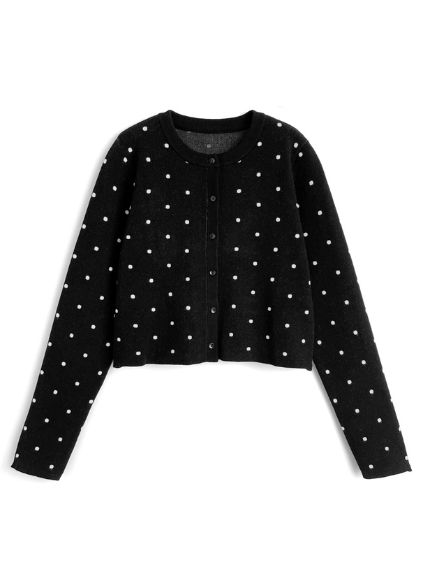 ドット柄ショート丈ニットカーディガン[an1813] | レディース