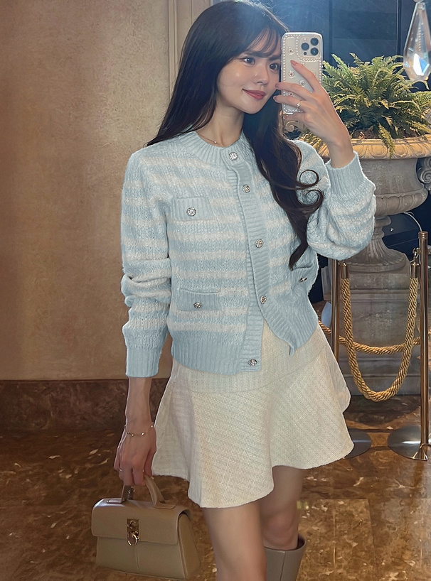 ビジューボタンラメツイードニットカーディガン[ab155f] | レディース