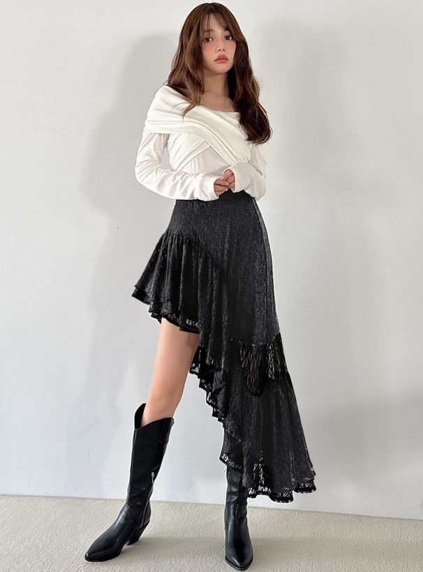 レースフリルアシンメトリースカート[gn397] | レディースファッション