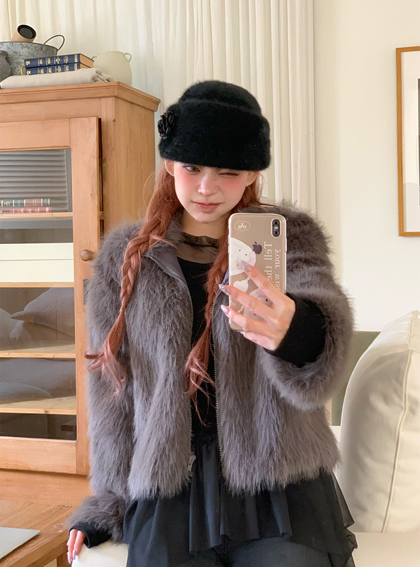 スタンドカラーショート丈ファーコート[gc274] | レディース