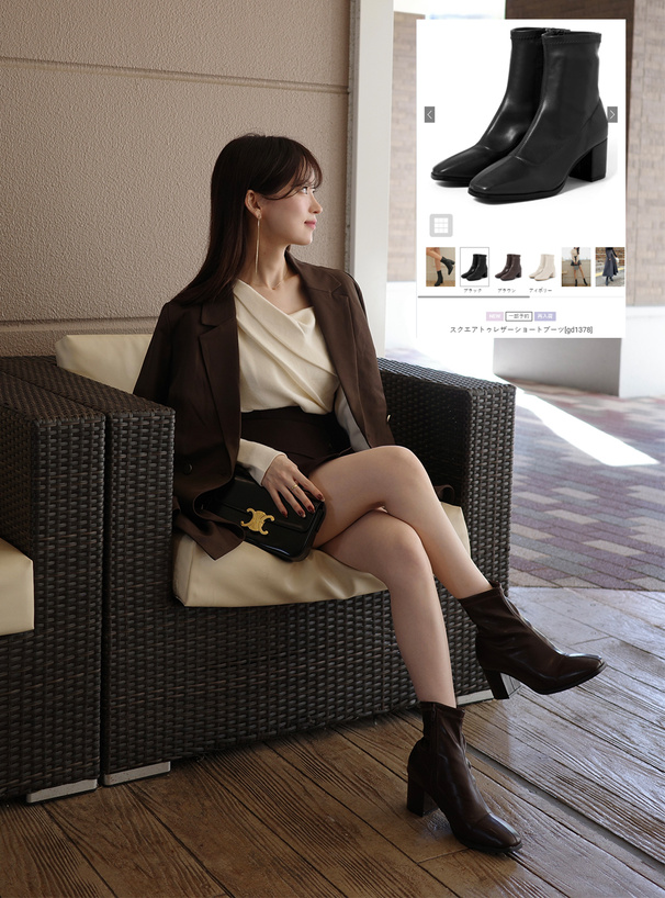 スクエアトゥレザーショートブーツ[gd1378] | レディースファッション