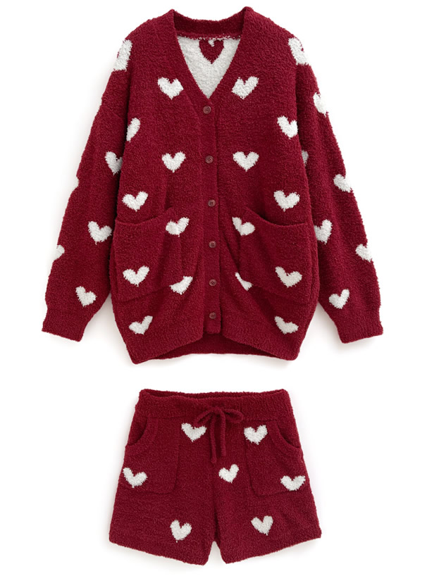 ハート柄カーディガン×ショートパンツセットアップ[dr749