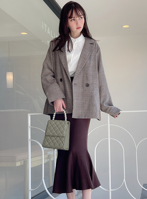 チェック柄ダブルテーラードジャケット[fo1468] | レディース