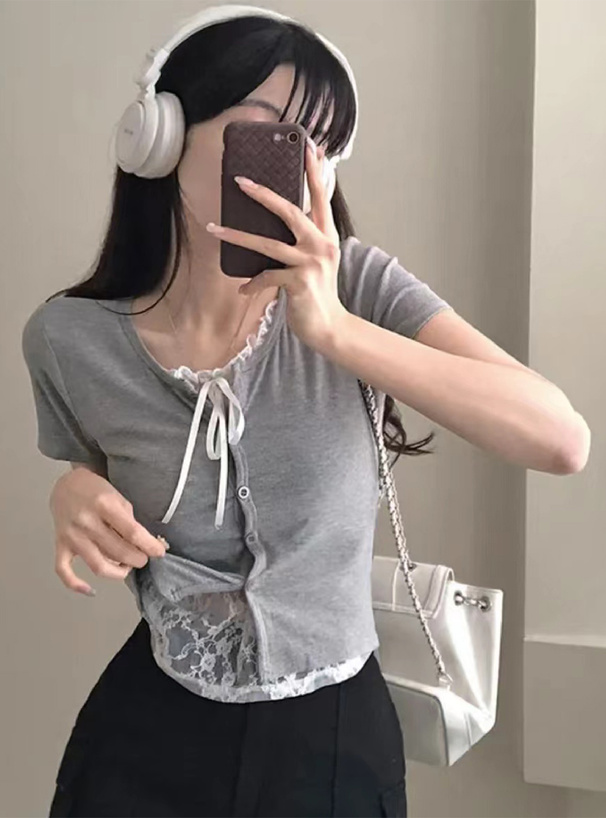 レースレイヤード風リブトップス[ks129] | レディースファッション通販