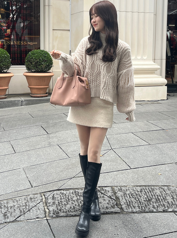 フリンジケーブル編みハイネックニットトップス[kz641] | レディース