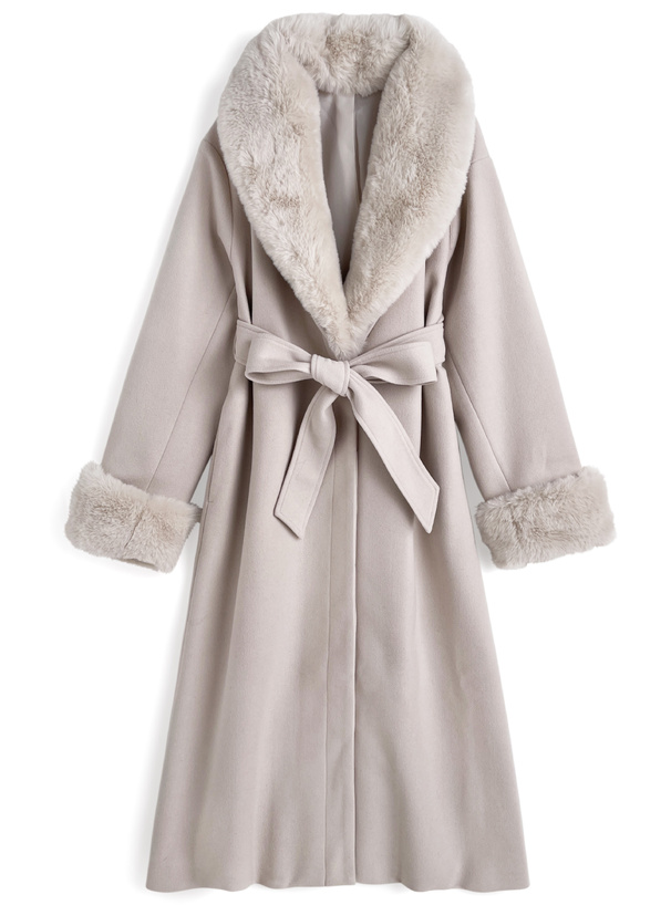 リボンベルト付きファーガウンコート[kz696] | レディースファッション