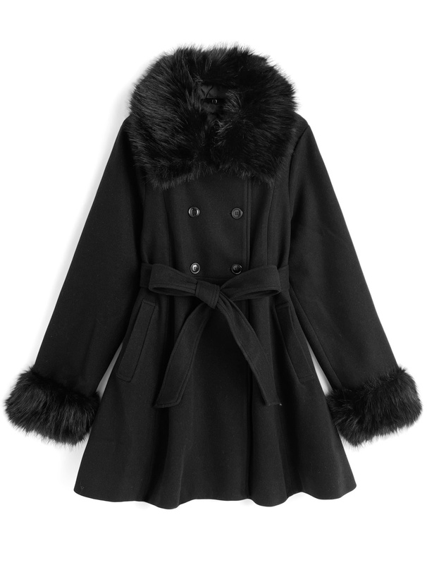 ファーティペット・リボンベルト付きフレアコート[kz699] | レディース