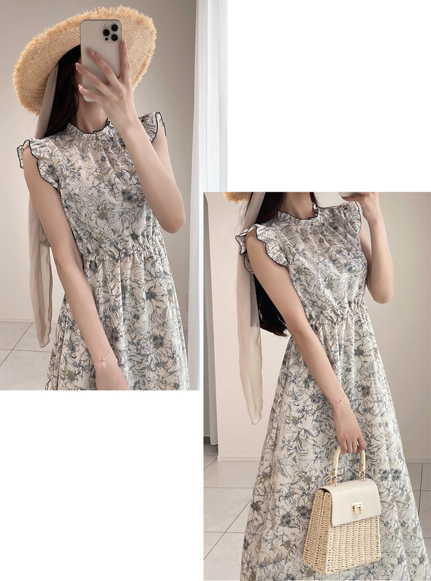 花柄フリルノースリーブフレアワンピース[on159] | レディース