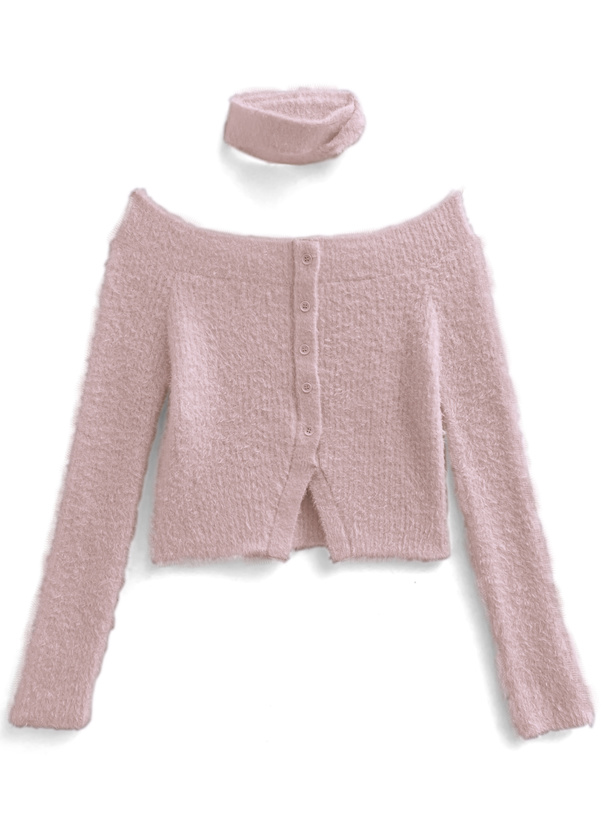 チョーカー付きオフショルフェザーニットトップス[lt69] | レディース