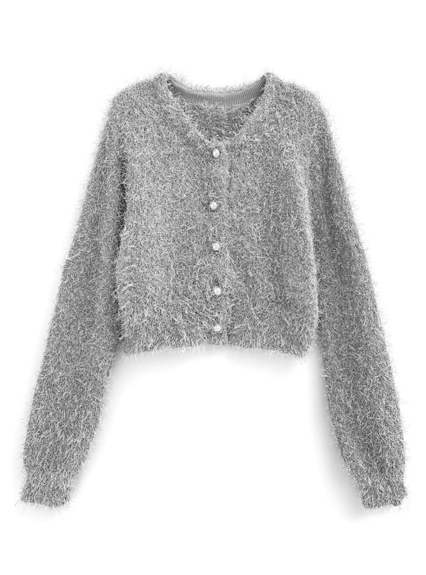 フェザーヤーンパールボタンニットカーディガン[mh75] | レディース