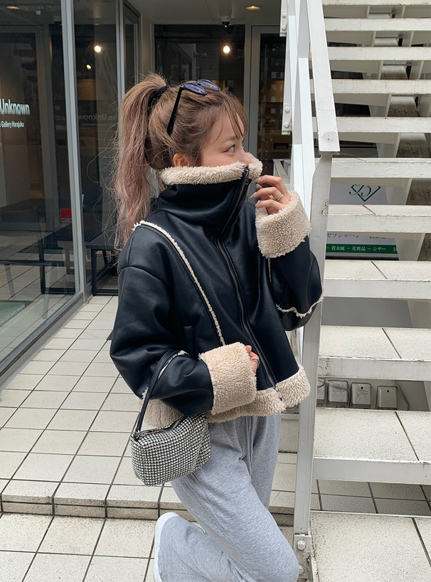 雪 NOID.ラムレザーベジタブルフーデッドリバーシブルブルゾンサイズ3