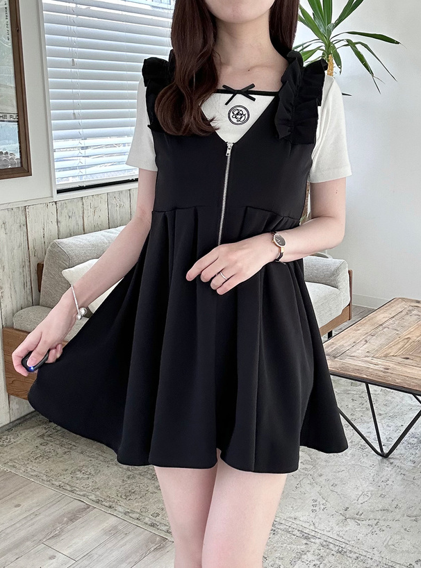ショルダーフリルフレアミニワンピース[sm136] | レディース