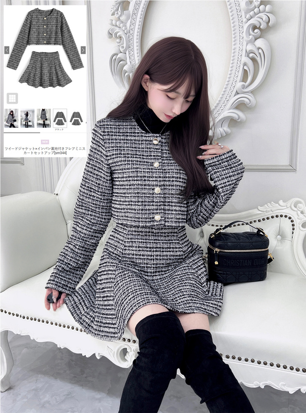 ツイードジャケット×インパン裏地付きフレアミニスカートセットアップ