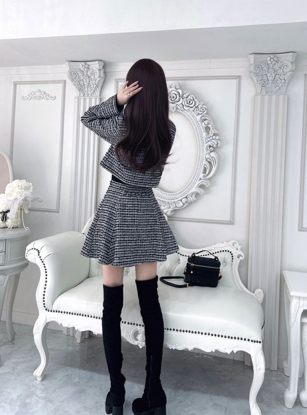 ツイードジャケット×インパン裏地付きフレアミニスカートセットアップ