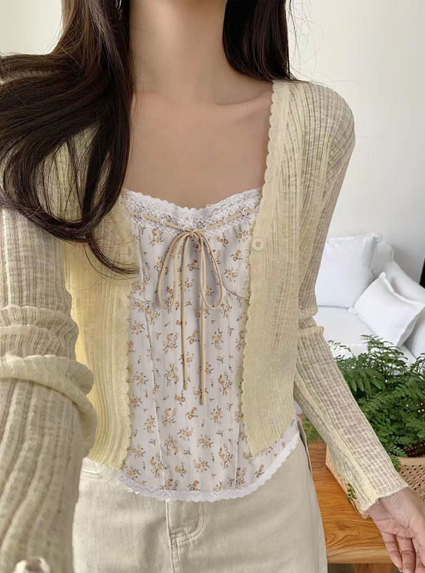 花柄キャミソール×シアーニットカーディガンアンサンブル[sd227