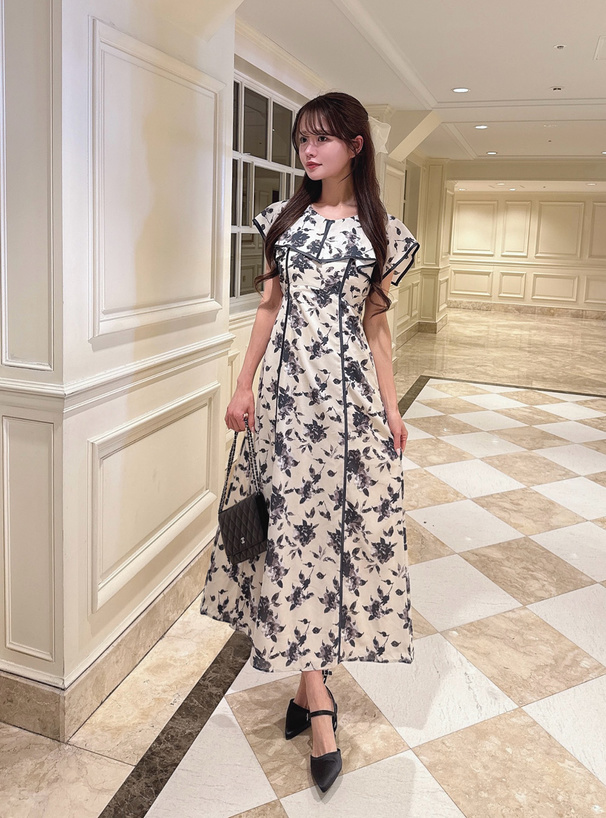 ラッフルカラー花柄ワンピース[pm583] | レディースファッション通販の