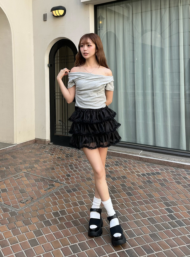 インパン裏地付きレースフリルティアードスカート[pm589] | レディース