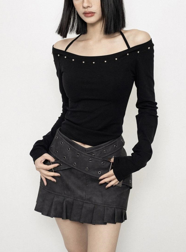 ホルターネックスタッズオフショルダートップス[pm615] | レディース