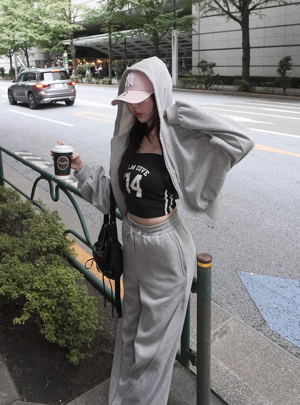 ダブルジップパーカー×ワイドパンツスウェットセットアップ[pm752