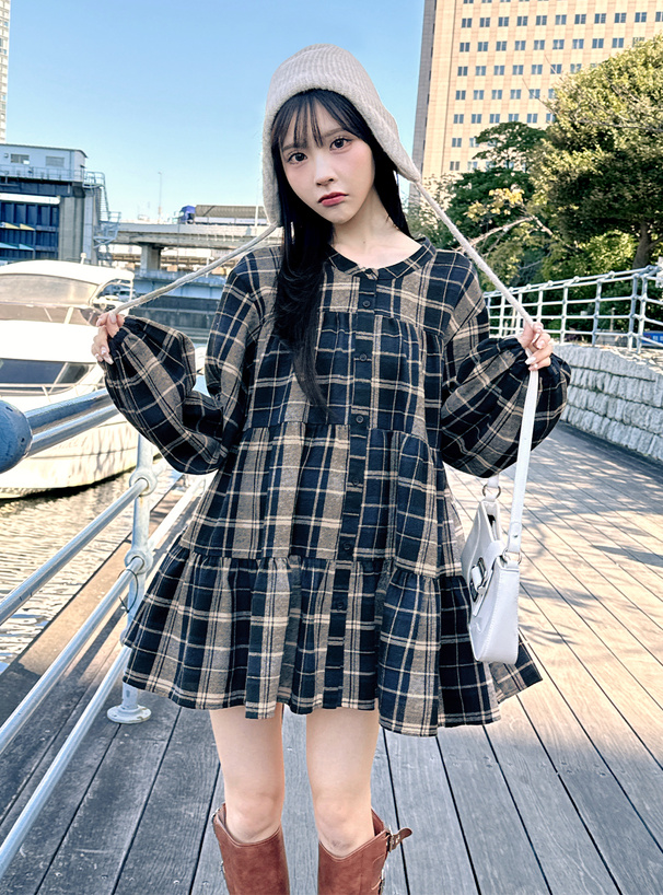 前後2Wayチェック柄ティアードチュニック[pa037] | レディース