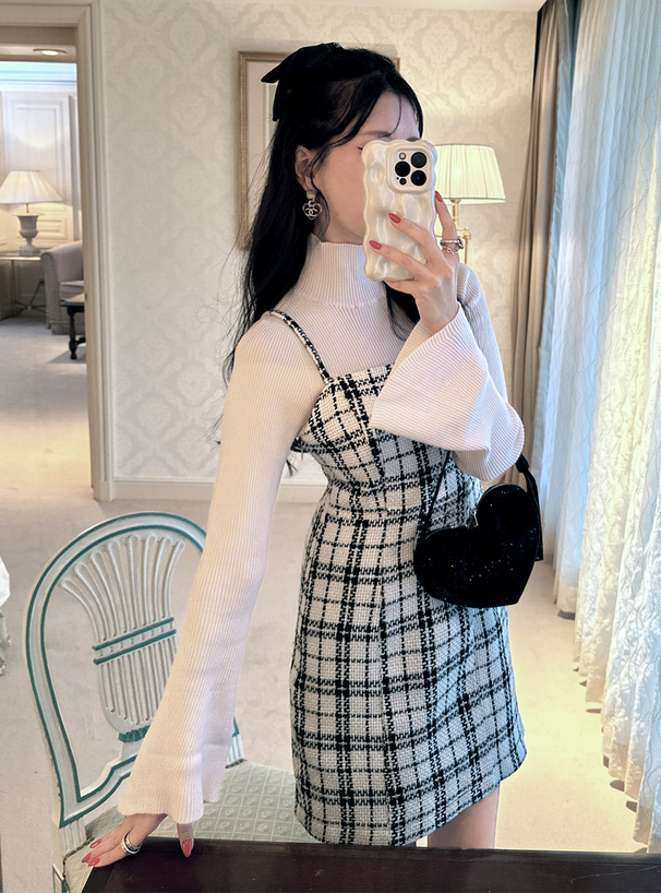 ツイードチェック柄ミニワンピース[pp094] | レディースファッション