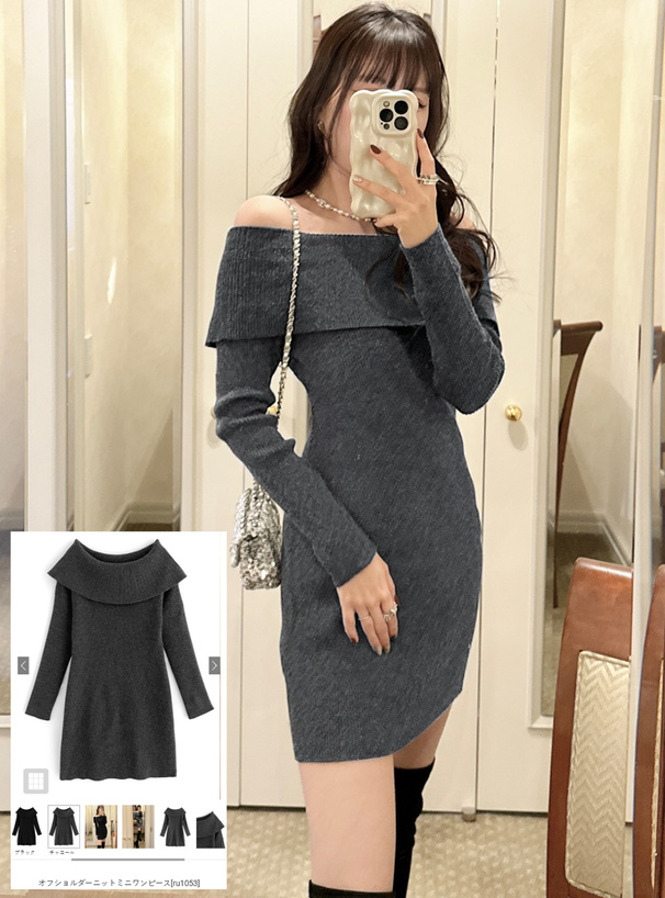 オフショルダーニットミニワンピース[ru1053] | レディース