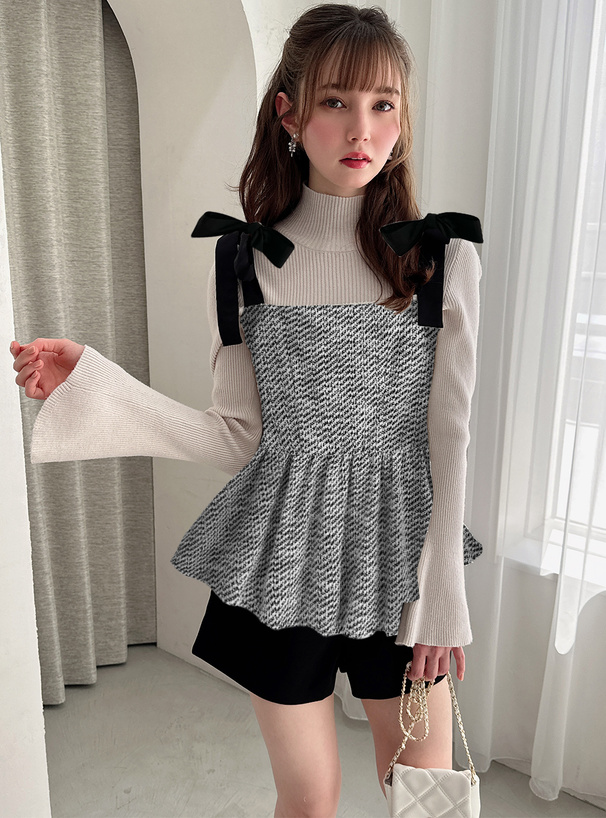 ツイードサテンリボンストラップペプラムビスチェ[ta108] | レディース